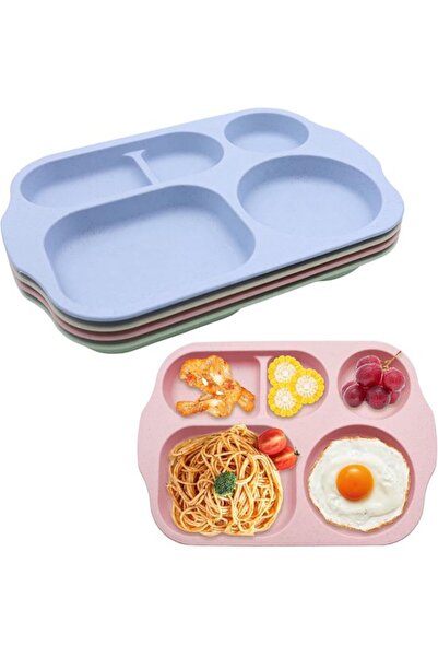 STARSTAR 4Pcs Unbreakable 5-Compartment Divided Plastic Plates (30x20cm), Mic...