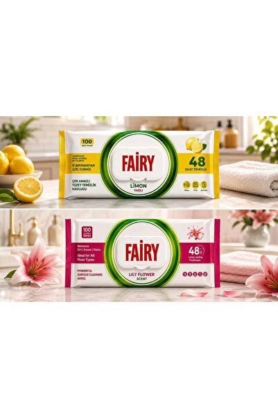 Fairy مناديل تنظيف الأسطح - قطعتان (معطرة بالليمون والزنبق)