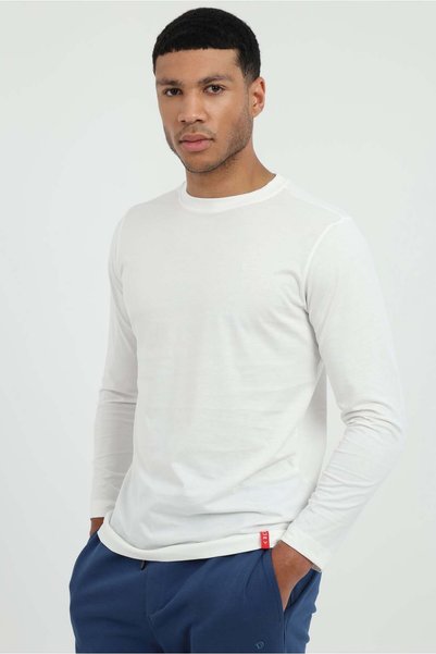 Dufy Hanorac alb cu gât crewneck, croială normală, pentru bărbați