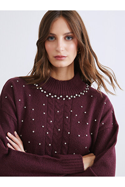 LC Waikiki Funnel Neck Beaded Women's Knitwear Tunic