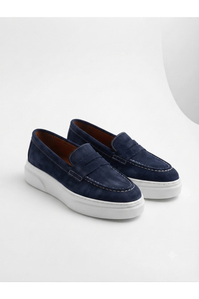 PATİK BEBE Boys' Dark Blue Suede Lightweight and Flexible Loafer Classic Shoes