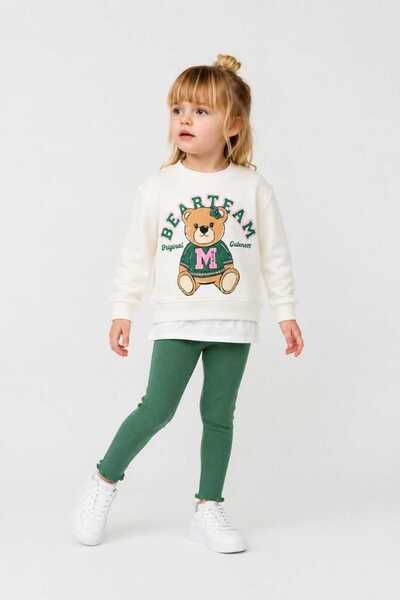 DIDuStore Girl's Cotton Teddy Bear Patterned Double Set Sweatshirt Leggings 2...