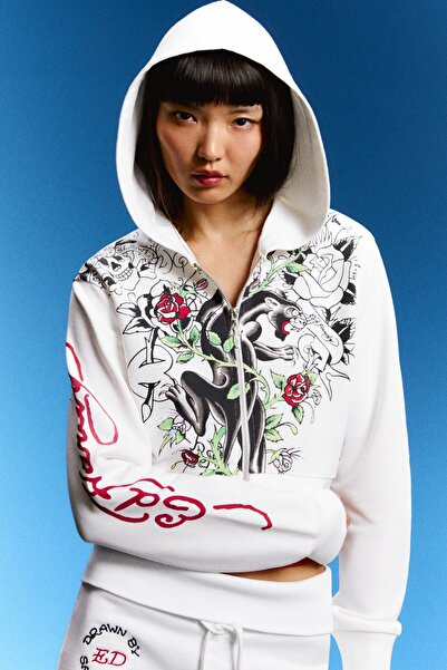 Bershka ED HARDY X baskılı kapüşonlu sweatshirt