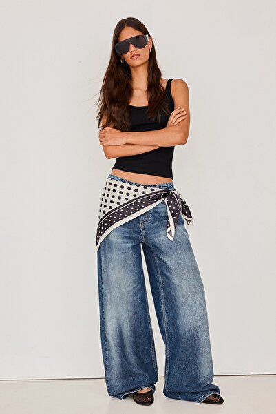Bershka Yırtık detaylı wide leg yüksek bel jean