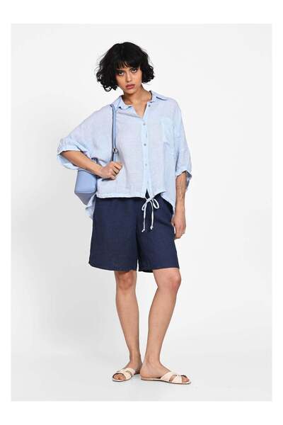 SimpleFind Bluza in oversized cu cordon reglabil Albastru deschis