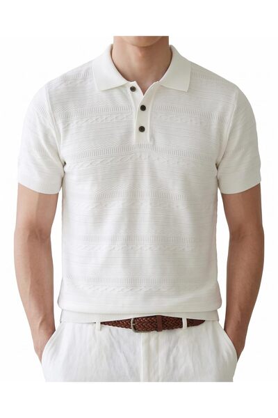 Future Fit Men's Textured Knit Polo Shirt, Short Sleeve Old-Money Style
