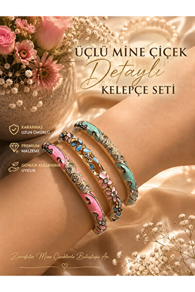 xUPING Triple Enamel Flower Detailed Anti-Tarnish Clamp Set Premium Bracelet ...