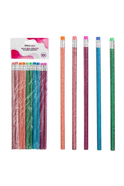BAMI NETWORK Creioane HB cu Radiera Glitter pentru Adolescenti 10 Buc