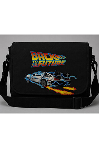 Toum Back to the future printed black messenger bag