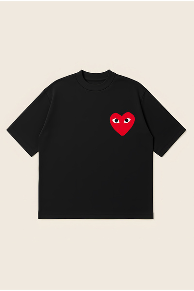 Moon Dancer Comme Des Garçons Red Heart Mini Printed Oversize Boxy Cut Unisex...