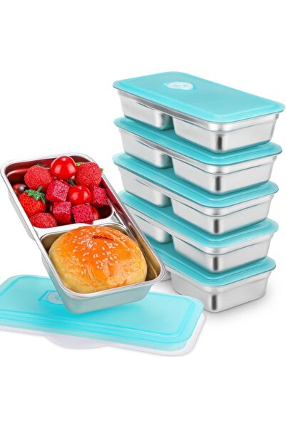 STARSTAR A set of 6 snack boxes with lids - 20 × 10.5 × 4 cm - Double compart...