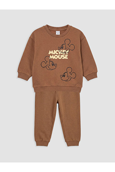 LC Waikiki Lcw Baby Brown Mickey Mouse Printed Baby Boy Tracksuit Set
