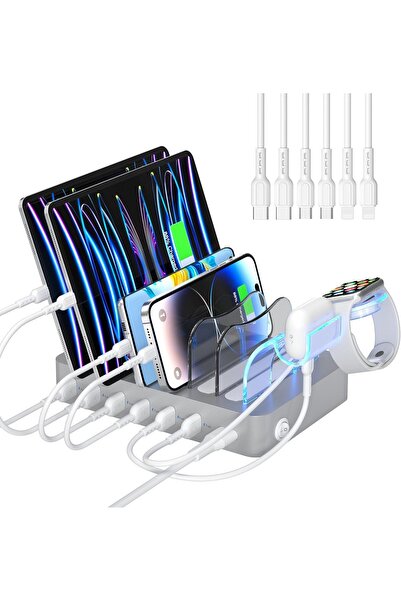 SooPii Premium 6-Port USB Charging Station Organizer for Multiple Devices, 6 ...