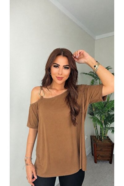 Şeker Portakalım Women's short sleeve one shoulder strap buckle detailed visc...
