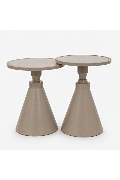Levon Home PERA Premium Kapüçino Metal Gövdeli Mermer Desenli Yan Sehpa Seti