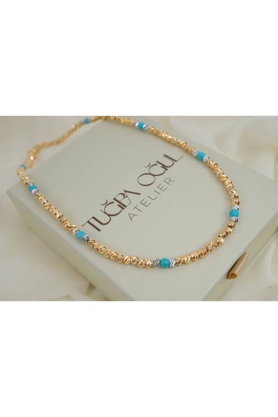 ATELİER TUĞBA Ykl132 Turquoise Bead Detailed Dorica Necklace