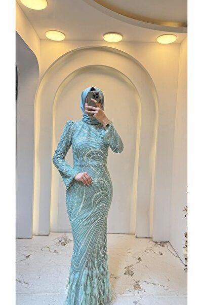 GARDROP GİYİM TÜYLÜ PAYETLİ BALIK MODEL TESETTÜR ABİYE