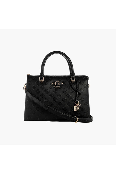 Guess Dita Monogram Double Handle Satchel Bag with Zipper Closure and Detacha...