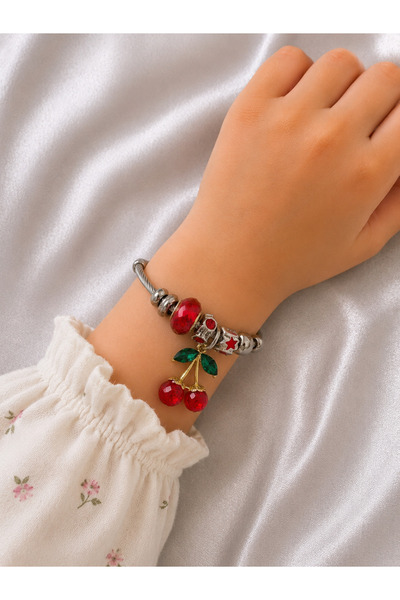 Bymiel Cherry Figured Charm Detailed Silver Color Bracelet – Adjustable Clasp...