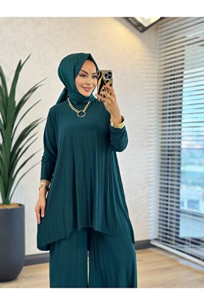 Afili 5005 Sandy Pleated Trouser Suit Emerald