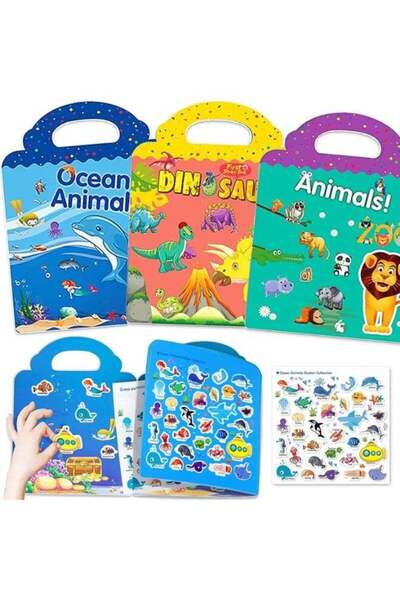 HXD Zoomlion Reusable Sticker Books for Kids – 3 Pack Travel Sticker Activity...