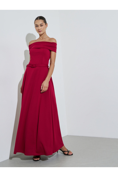 Styli Red A-Line Maxi Skirt with Belt