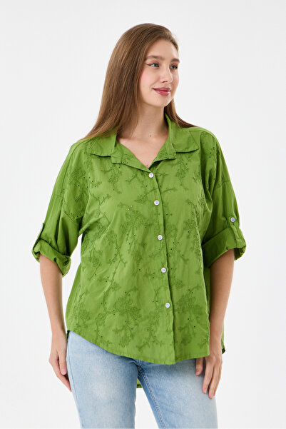 della moor Women's Green Italian Floral Embroidered Scalloped Fold-Over Long ...