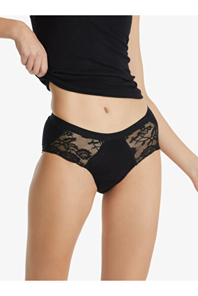 SOFT AURA Blackspade Kadın Slip ara bel Külot Dantelli Private 1311 - siyah