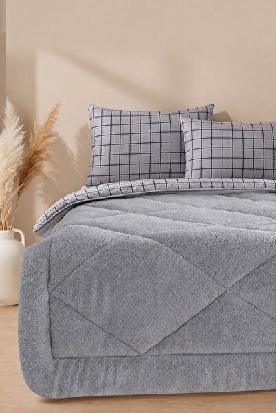 İlay home concept Double 5-Piece Wellsoft Fleece Fluffy Sleeping Set / Gray S...