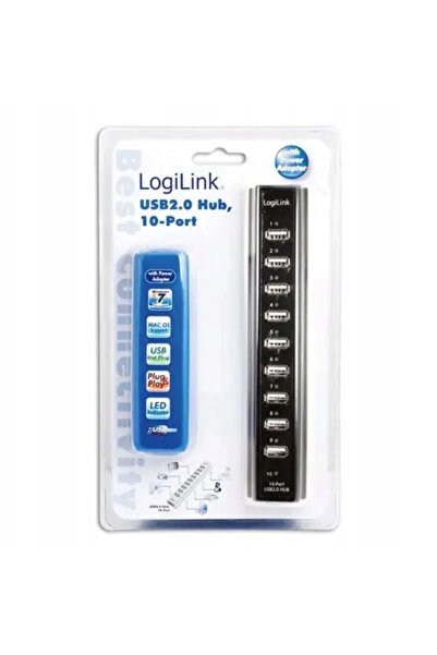 LogiLink Hub USB 2.0 cu 10 porturi, adaptor de alimentare 5V/3.5A, 480 Mbps, ...