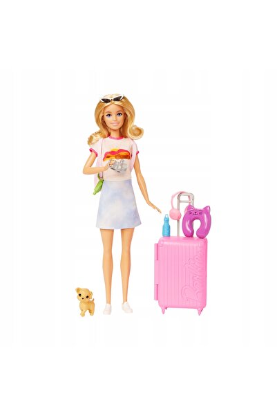 Barbie MALIBU ÎN VOIAJ SET DE CĂLĂTORIE PENTRU PĂPUȘI CU VALIZĂ PENTRU CÂINE