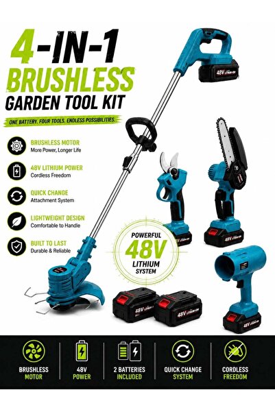 Generic 4-in-1 Brushless Garden Power Tool Kit, Cordless 48V Grass Trimmer, E...