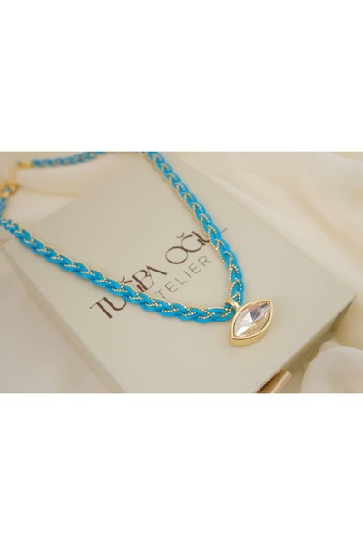 ATELİER TUĞBA Ykl137 Marquette Stone Cord Knitted Necklace