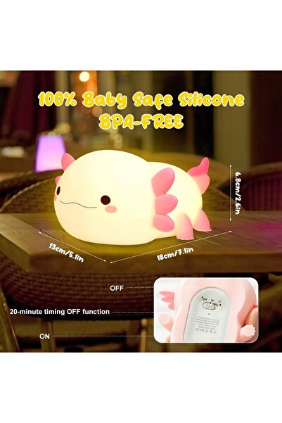 NO BRAND Lampă de veghe axolotl pentru copii, din silicon roz, cu senzor tact...
