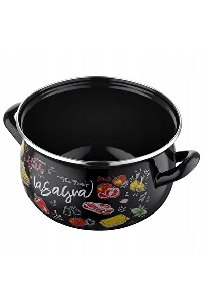 NO BRAND Oală emailată tradițională, neagră, pentru inducție, 5,3L, 22cm