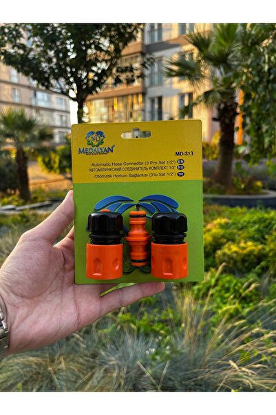 MD 313 3'lü Otomatik Hortum Bağlanısı 1/2" Hortum Eki Jak Seti Bahçe Sulama Aparaı