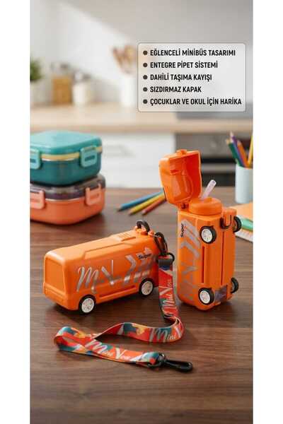 ALPA STORE 520 Ml Askılı Pipetli Araba Minibüs Model Tritan Matara Suluk Erke...