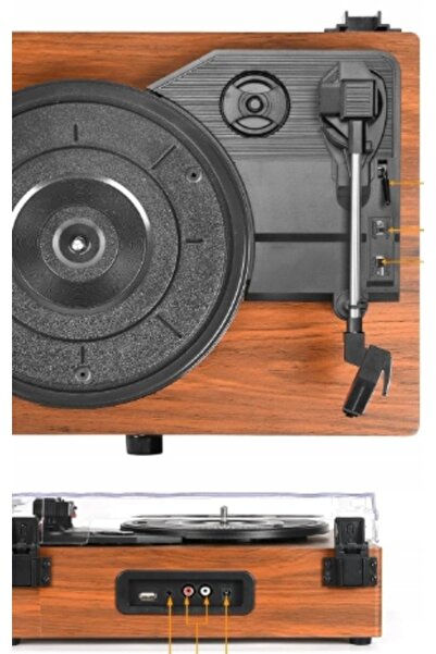 NO BRAND UDREAMER Gramofon vintage cu vinil, Bluetooth, USB și difuzoare Maro.