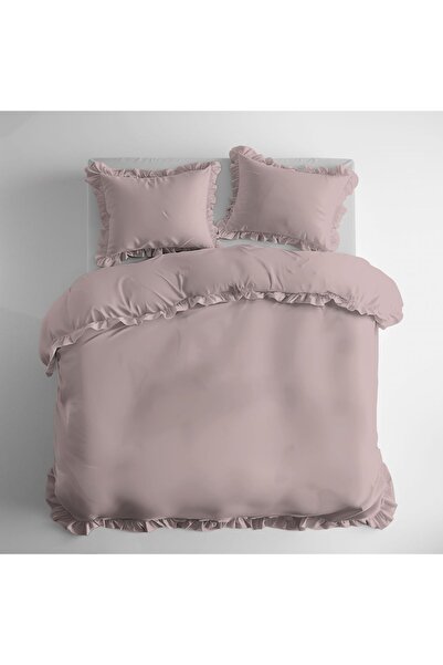 Detexpol Lenjerie de pat din bumbac cu volane 220x200, 3 piese, Roz pudră