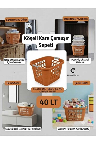 ÇEÇEN HOME (1 Adet) Köşeli Kare Çamaşır Sepeti 40Litre Kare Çamaşır Selesi , ...