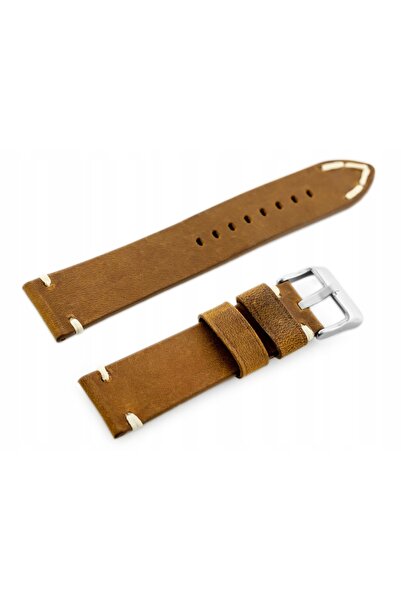 NO BRAND Curea de piele pentru ceas W93 - bronz/alb - 20mm +TELESKOPY