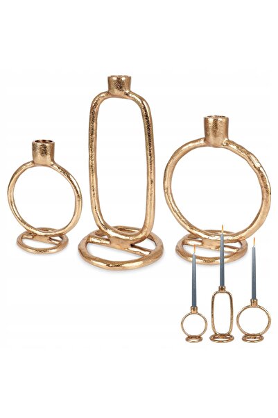 Home Styling Collection 3x Suport metalic auriu pentru lumânări lungi, decora...