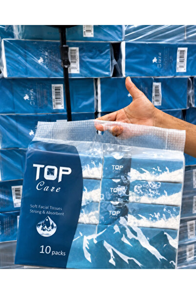 TopCare 10-pack tissue tie - ultra soft facial tissues - 4 layers - 100% natu...