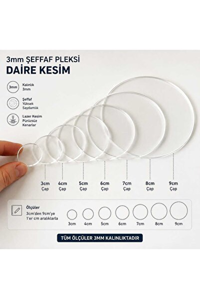 Proton 10 adet Şeffaf Pleksi Daire Cam Görünümlü Pleksi Akrilik Mika tablo Pl...