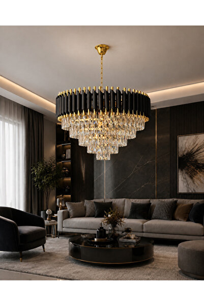 Led YENİ MODEL 60 CM KRİSTAL LÜX SALON AVİZE GOLD RENK İTHAL KASA
