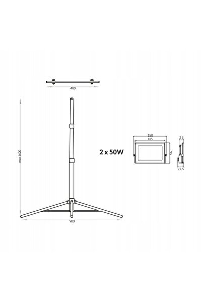 ecolight Proiector LED Halogen Dual 2x50W IP65 de lucru + Trepied Cablu de 3m