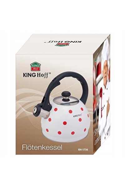 Kinghoff Ceainic din oțel inoxidabil de 2L, alb cu buline, cu fluier, pentru ...