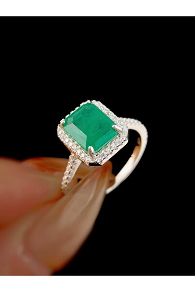 Choice4 9 White Green 925 Sterling Silver Four Clawed Square 7 * 9mm Fashion ...
