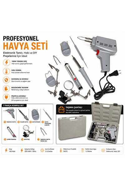 Altınkayaticaret 100W Profesyonel Havya Seti 7 Parça Tabanca Havya + 30W Kale...