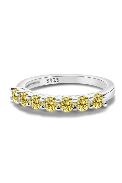 Choice13 7 lemonyellow 3mmx7PCS Round Moissanite Ring 18K White Gold Plated 9...